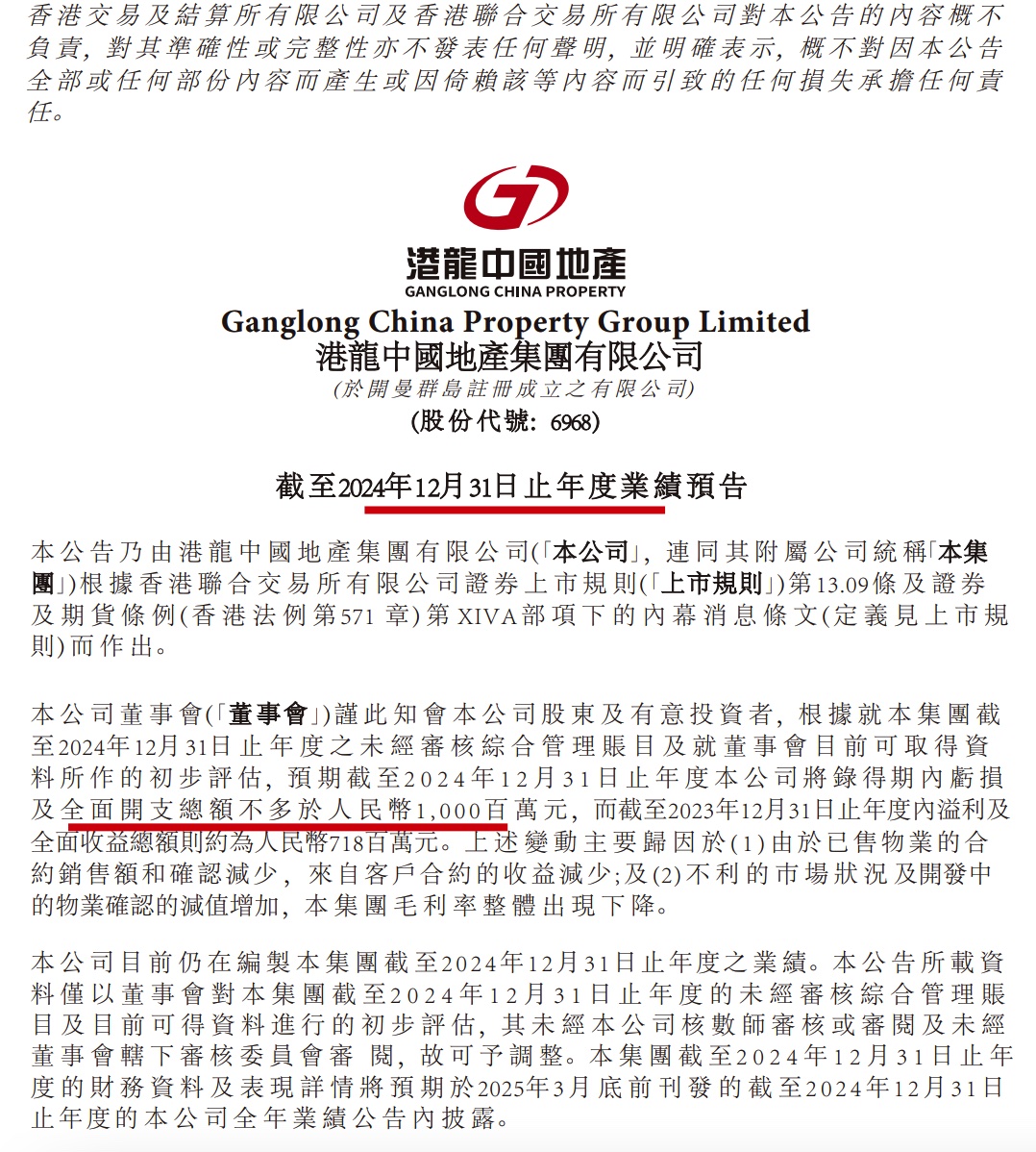 港龙中国地产一季度销售下滑，合同金额13.5亿降10%